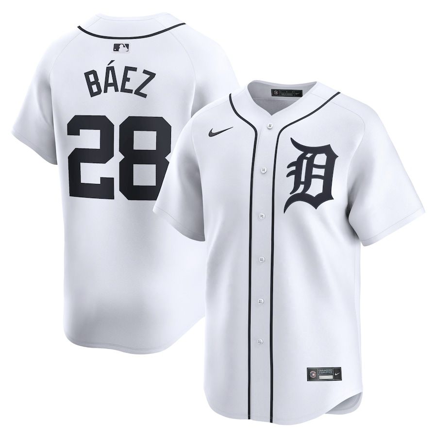 Men Detroit Tigers #28 Javier Baez Nike White Home Limited Player MLB Jersey